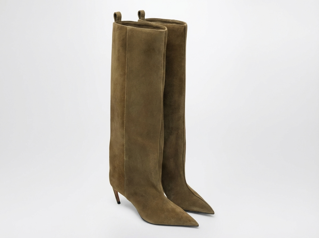 Botte haute marron clair Daim Synthétique Femme - Talon aiguille