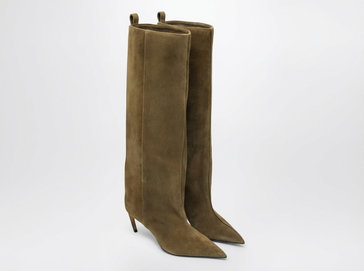 Botte haute marron clair Daim Synthétique Femme - Talon aiguille