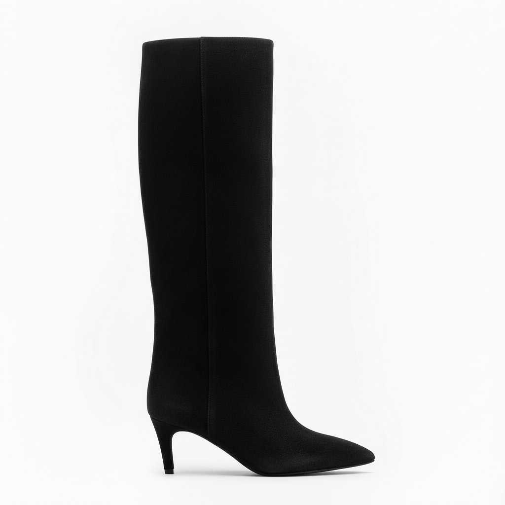 Botte haute noir Daim Synthétique Femme - Bout pointu
