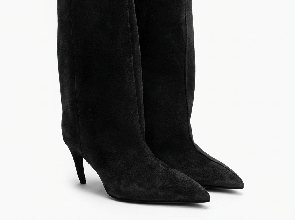 Botte haute noir Daim Synthétique Femme - Bout pointu