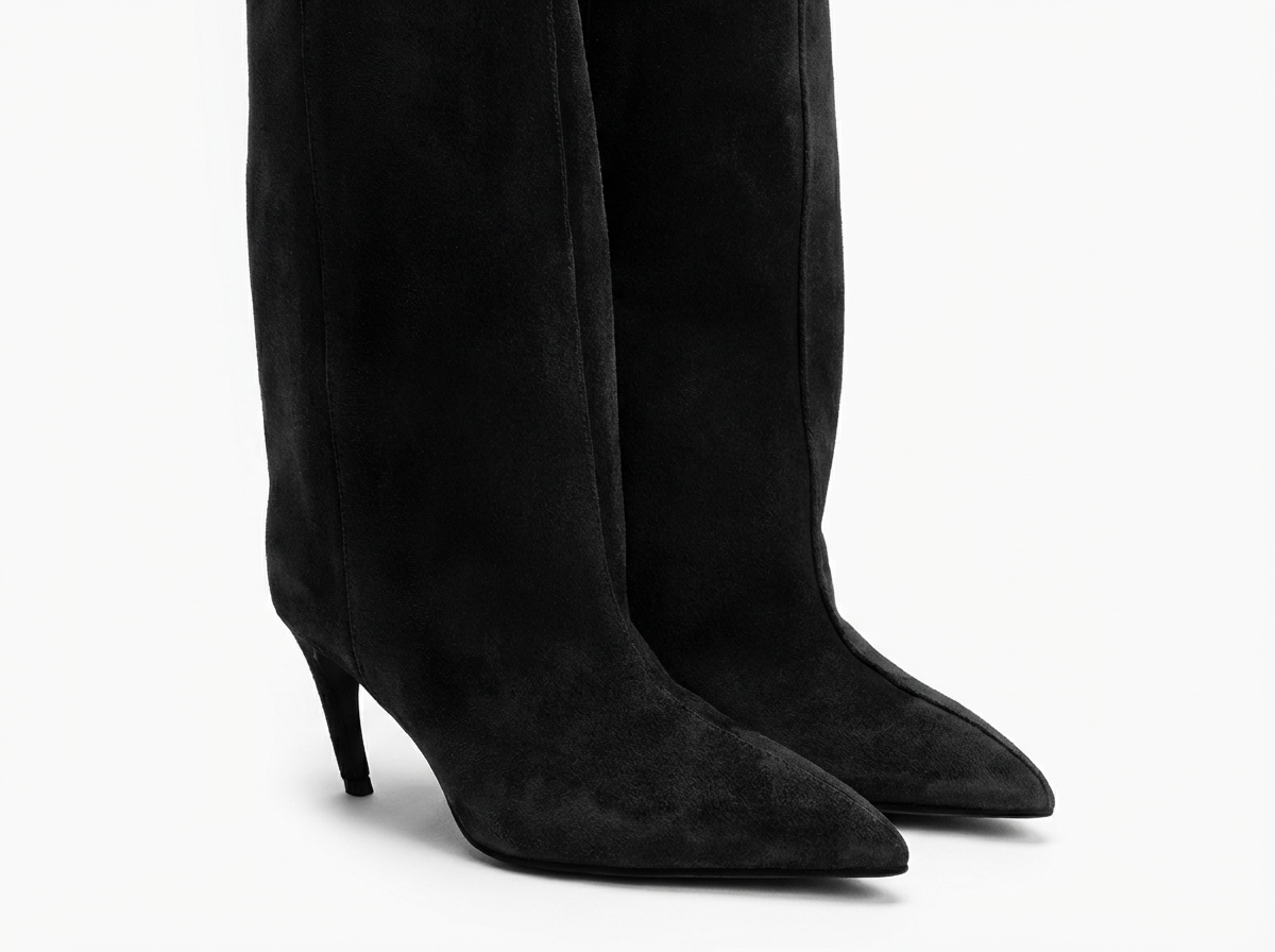 Botte haute noir Daim Synthétique Femme - Bout pointu