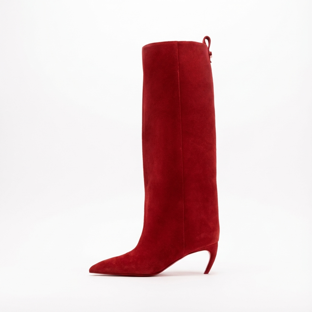 Botte haute rouge Daim Femme - Style cowboy