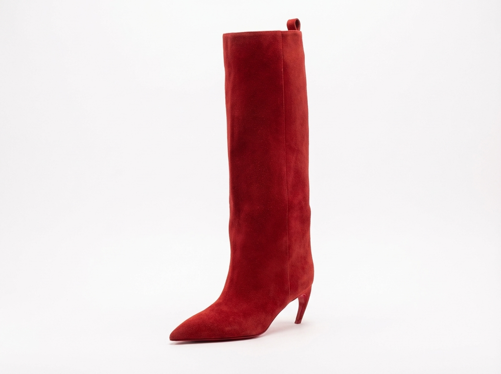 Botte haute rouge Daim Femme - Style cowboy