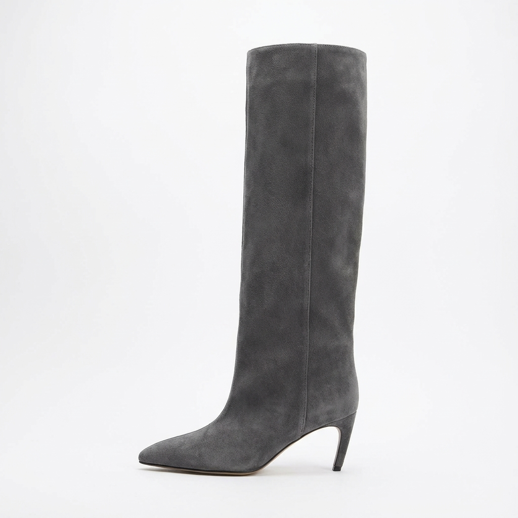 Botte haute gris Daim Synthétique Femme - Sans ornement
