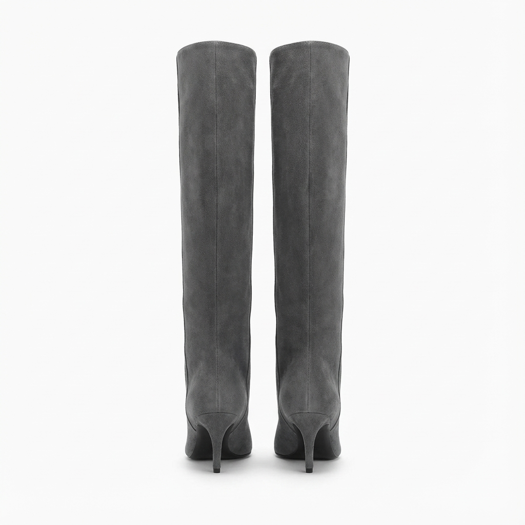 Botte haute gris Daim Synthétique Femme - Sans ornement