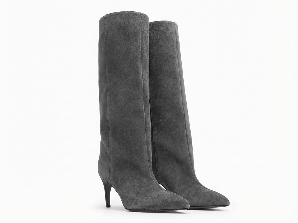 Botte haute gris Daim Synthétique Femme - Sans ornement