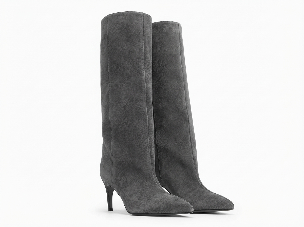 Botte haute gris Daim Synthétique Femme - Sans ornement