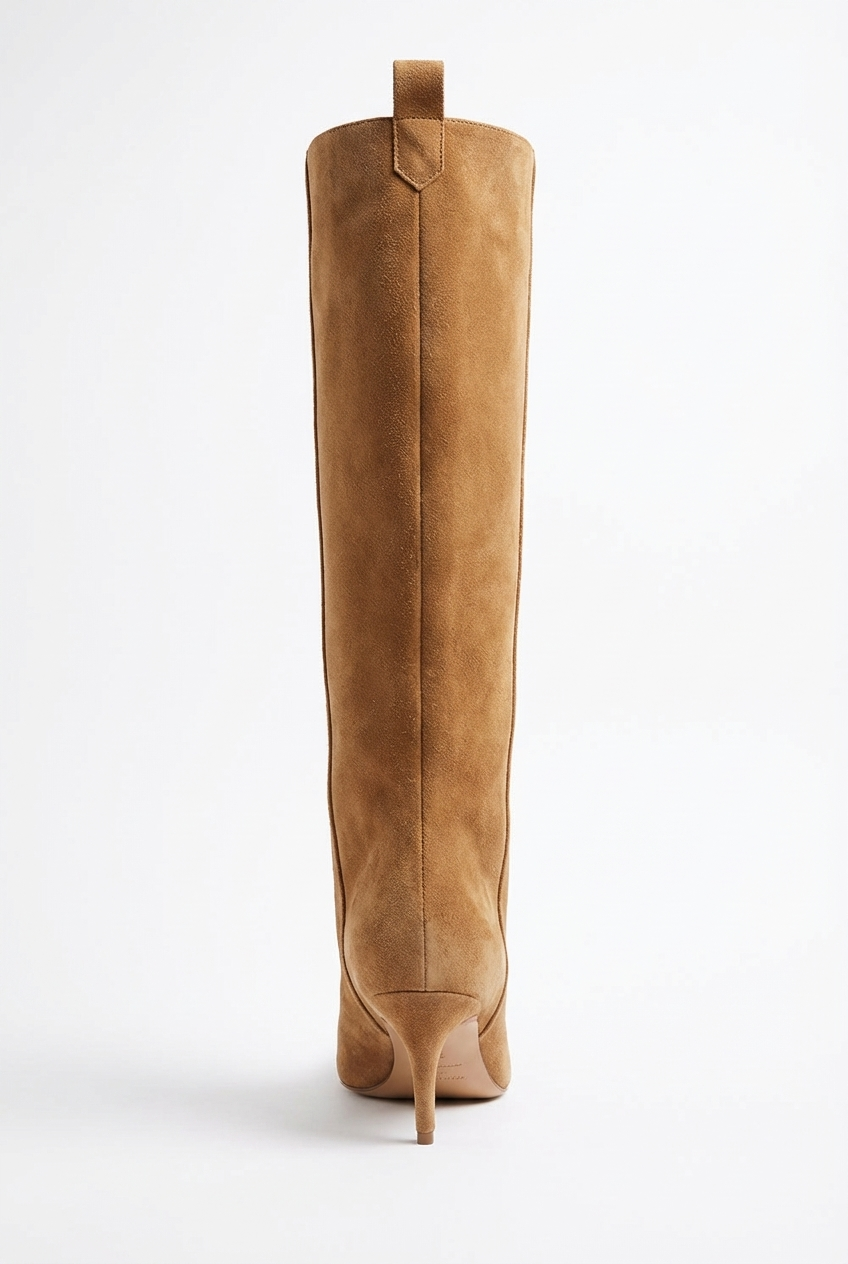 Botte haute camel Daim Synthétique Femme - Talon conique, bout pointu