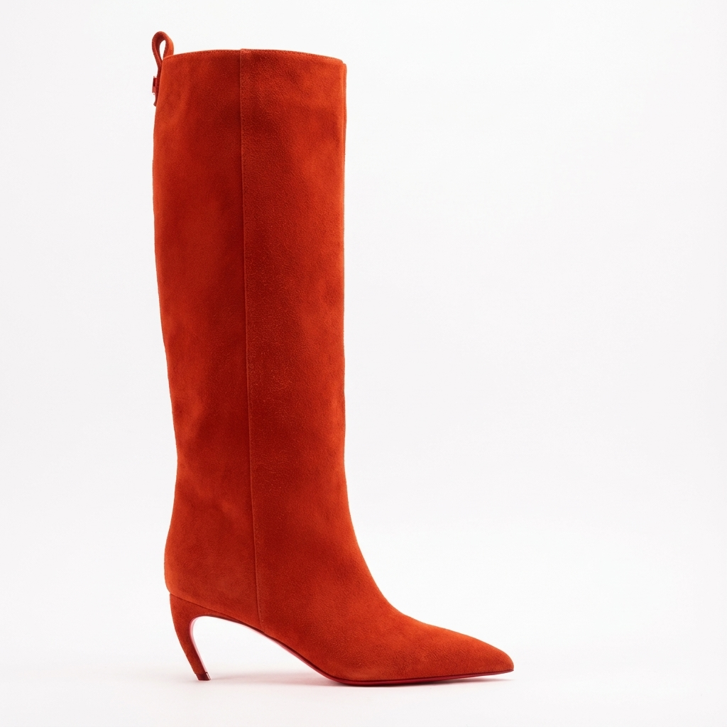 Botte haute orange Daim Femme - Talon aiguille