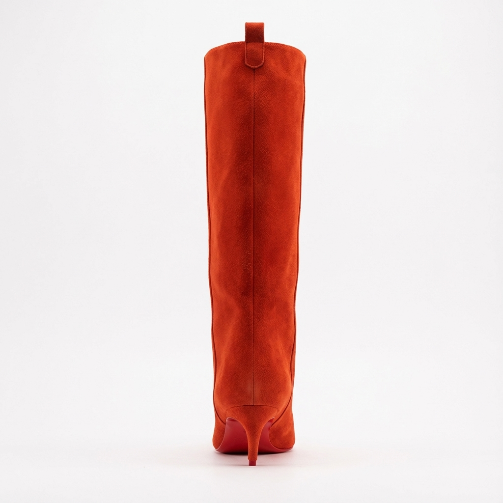 Botte haute orange Daim Femme - Talon aiguille