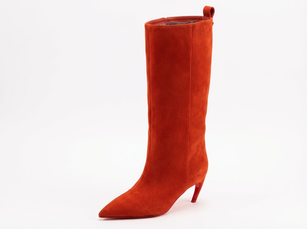 Botte haute orange Daim Femme - Talon aiguille