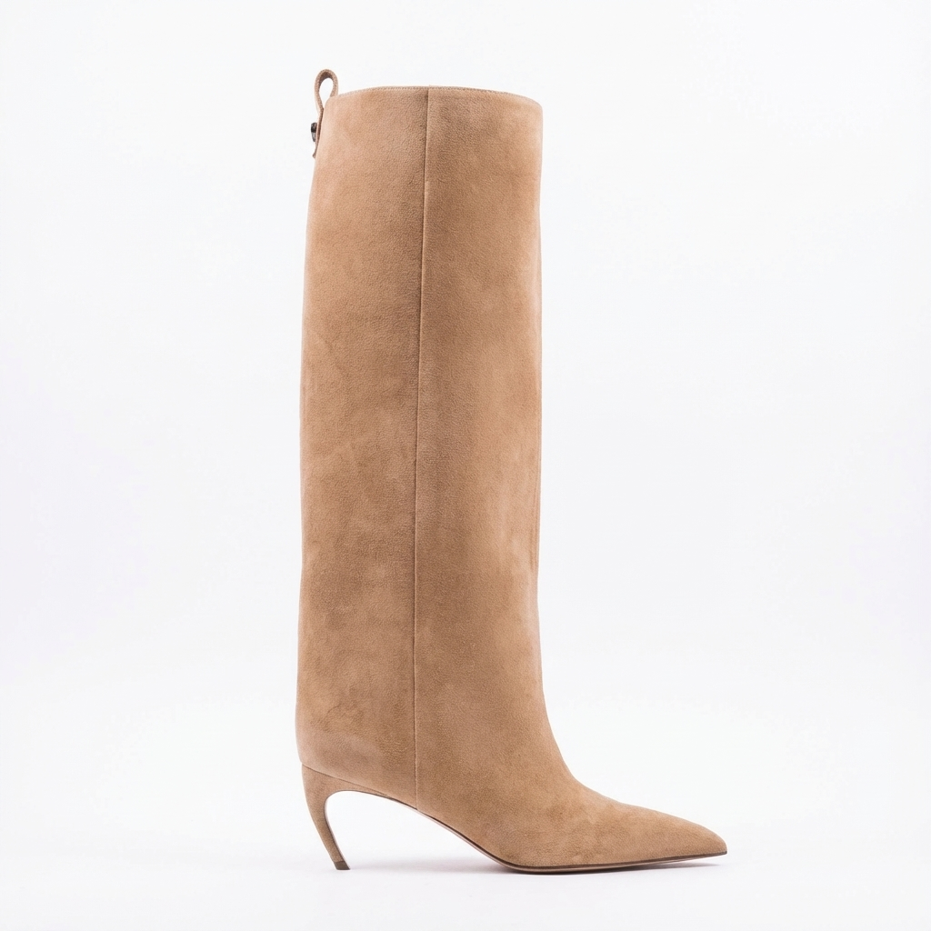 Botte haute beige Daim Synthétique Femme - Style cowboy, bout pointu