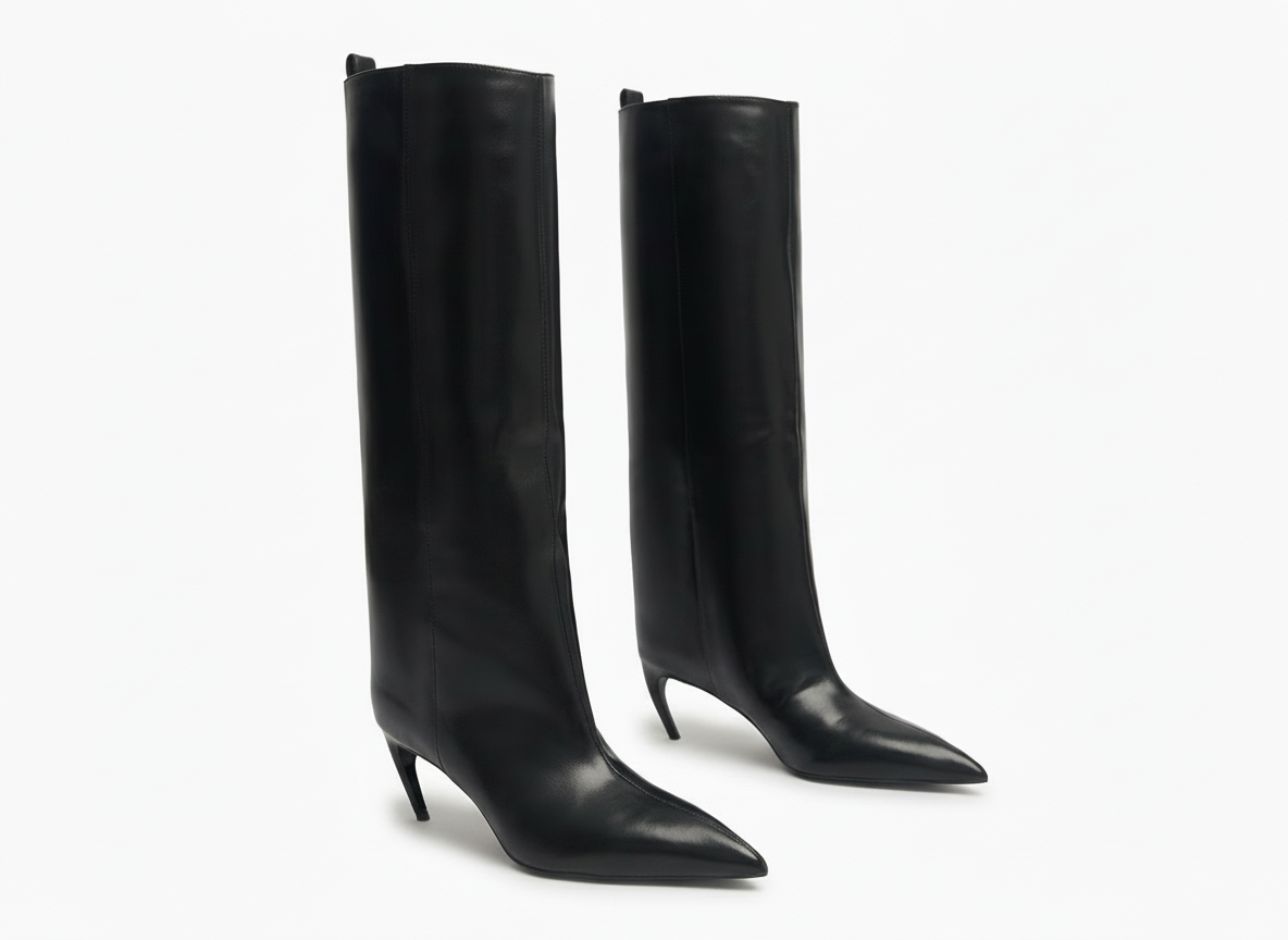 Botte haute noir Synthétique Femme - Style cowboy, bout pointu
