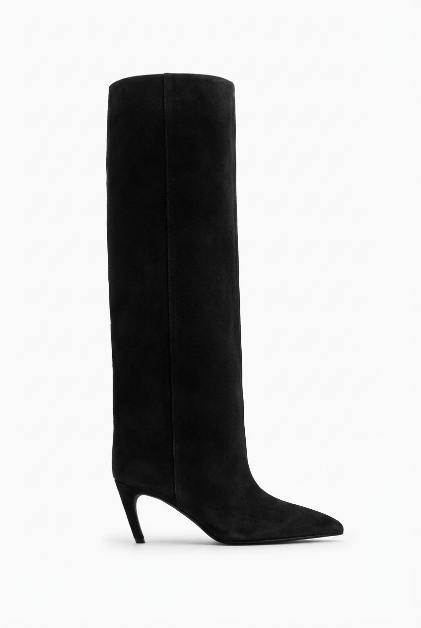 Botte haute noir Daim Synthétique Femme - Talon aiguille