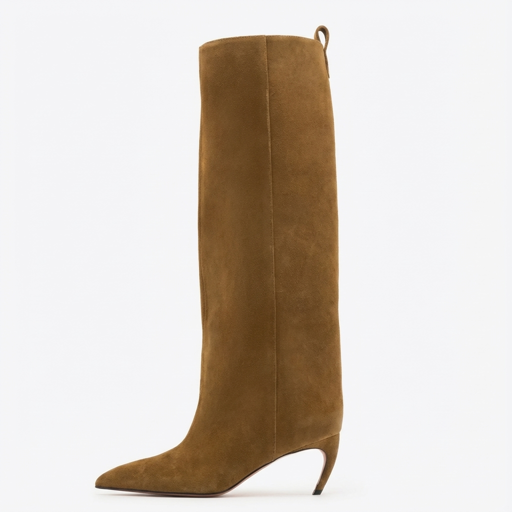 Botte haute camel Daim Synthétique Femme - Talon aiguille
