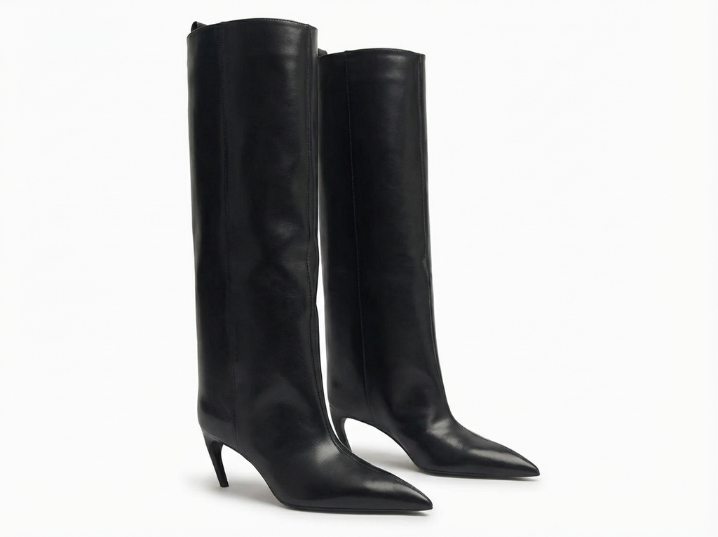 Botte haute noir Synthétique Femme - Bout pointu, talon fin
