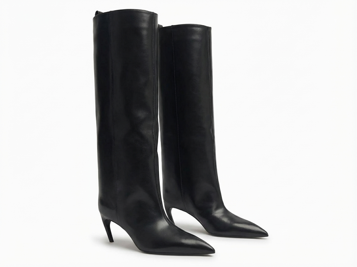 Botte haute noir Synthétique Femme - Bout pointu, talon fin