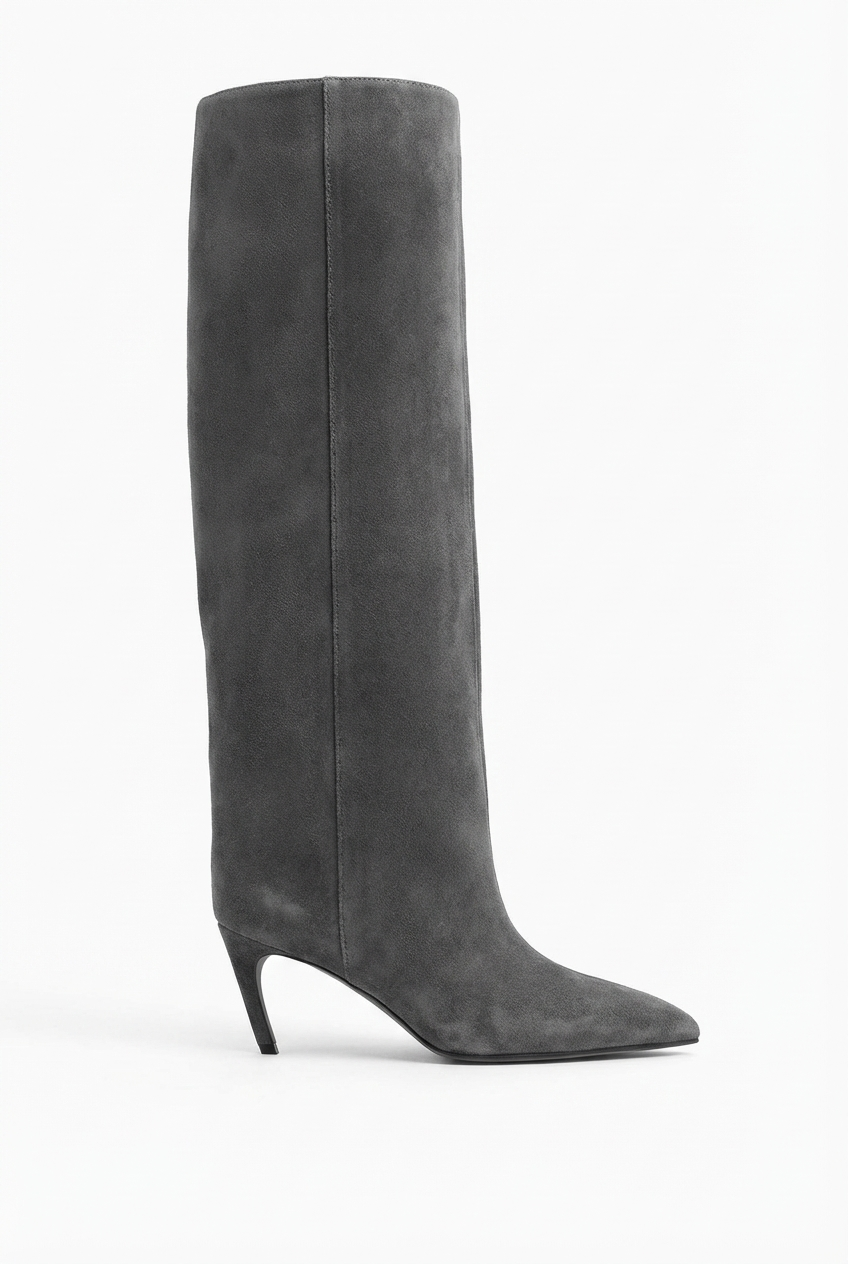 Botte haute gris Daim Synthétique Femme - Talon fin