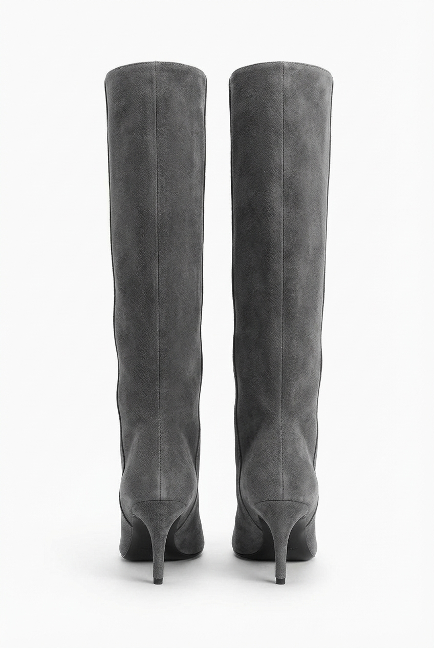 Botte haute gris Daim Synthétique Femme - Talon fin