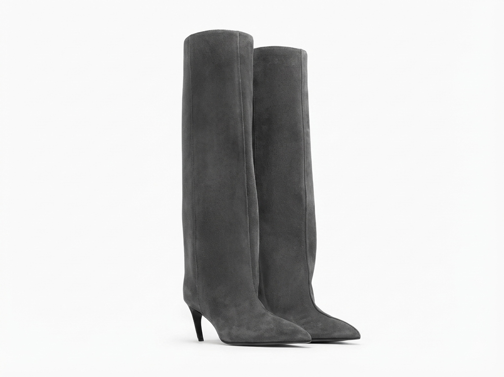 Botte haute gris Daim Synthétique Femme - Talon fin