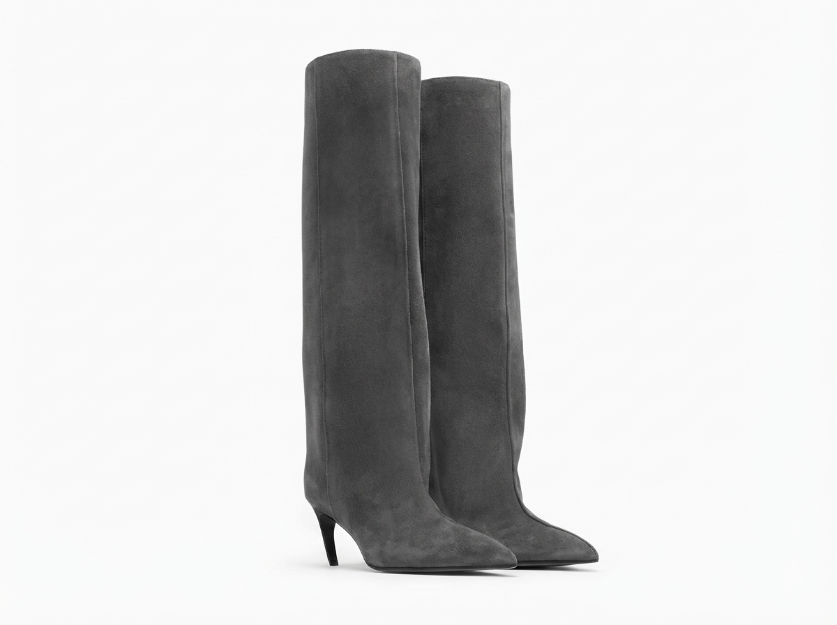 Botte haute gris Daim Synthétique Femme - Talon fin