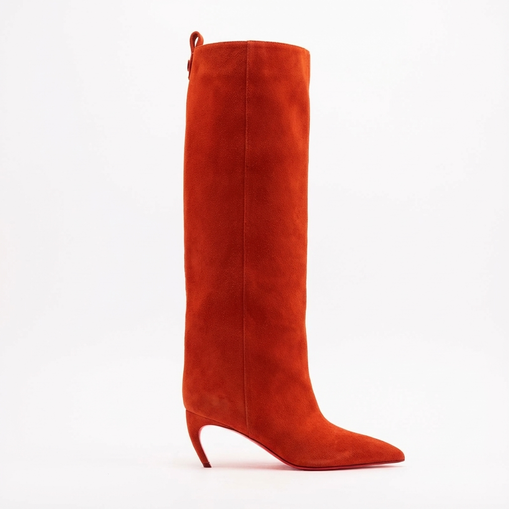 Botte haute Daim Synthétique Femme - Rouge, talon aiguille