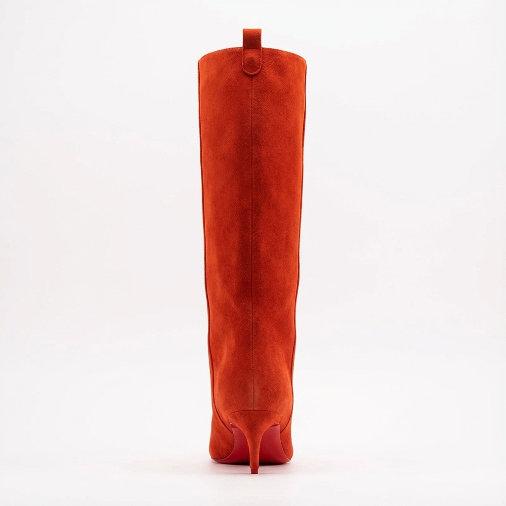 Botte haute Daim Synthétique Femme - Rouge, talon aiguille