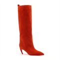 Botte haute Daim Synthétique Femme - Rouge, talon aiguille