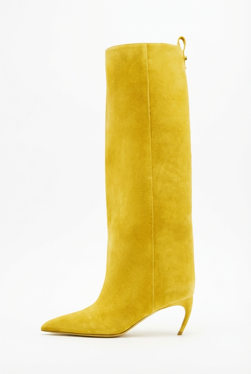 Botte haute jaune Daim Femme - Talon haut