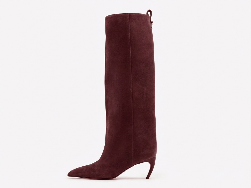 Botte haute rouge Daim Synthétique Femme - Talon fin