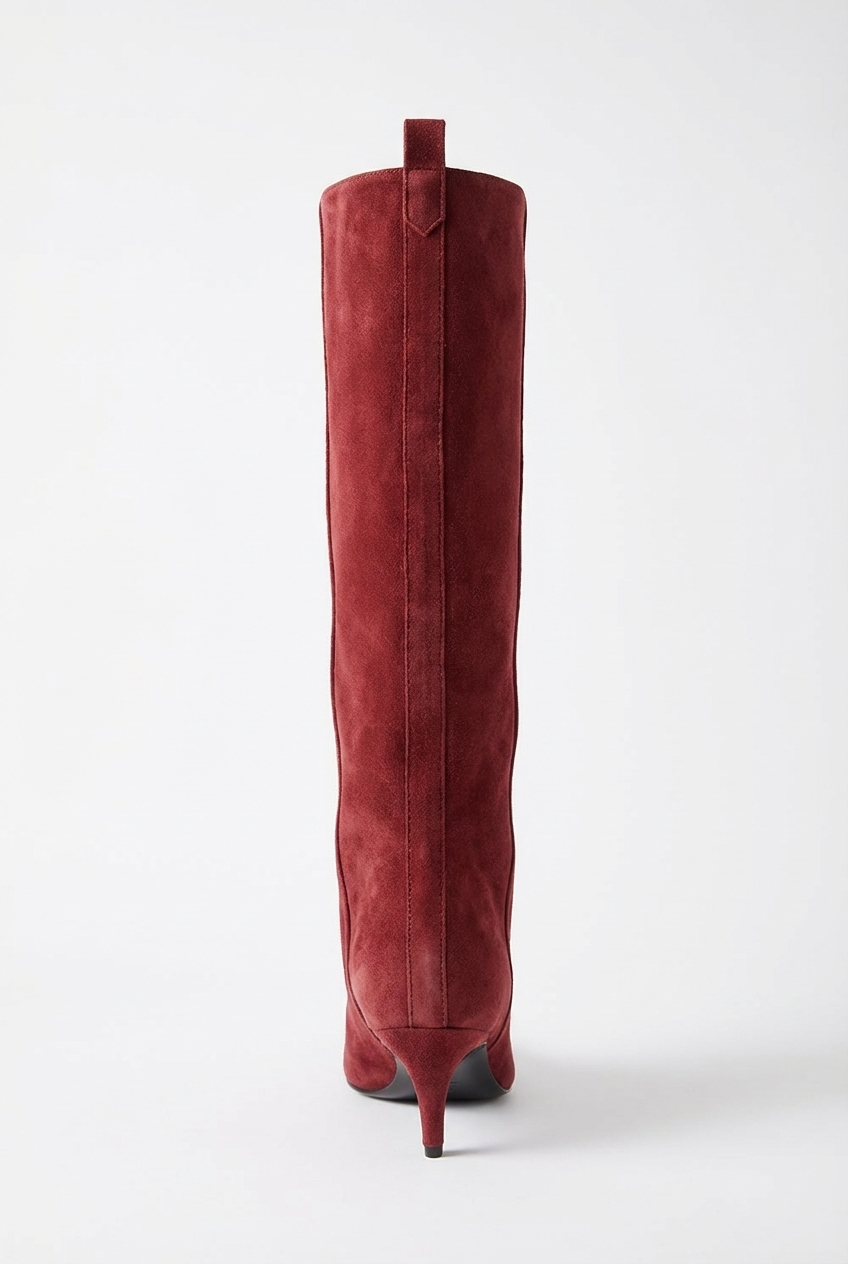Botte haute rouge Daim Synthétique Femme - Talon fin