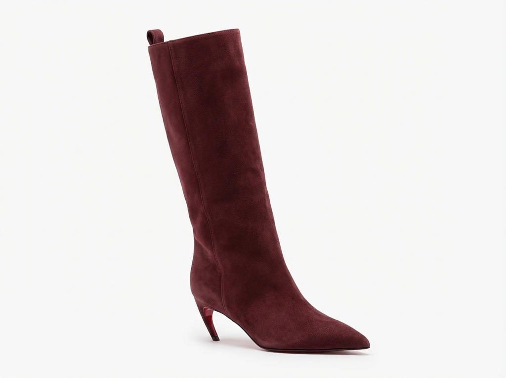 Botte haute rouge Daim Synthétique Femme - Talon fin