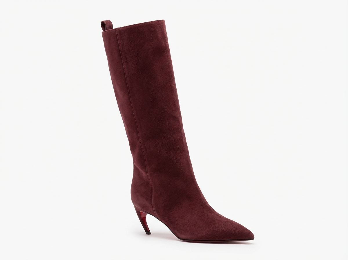 Botte haute rouge Daim Synthétique Femme - Talon fin