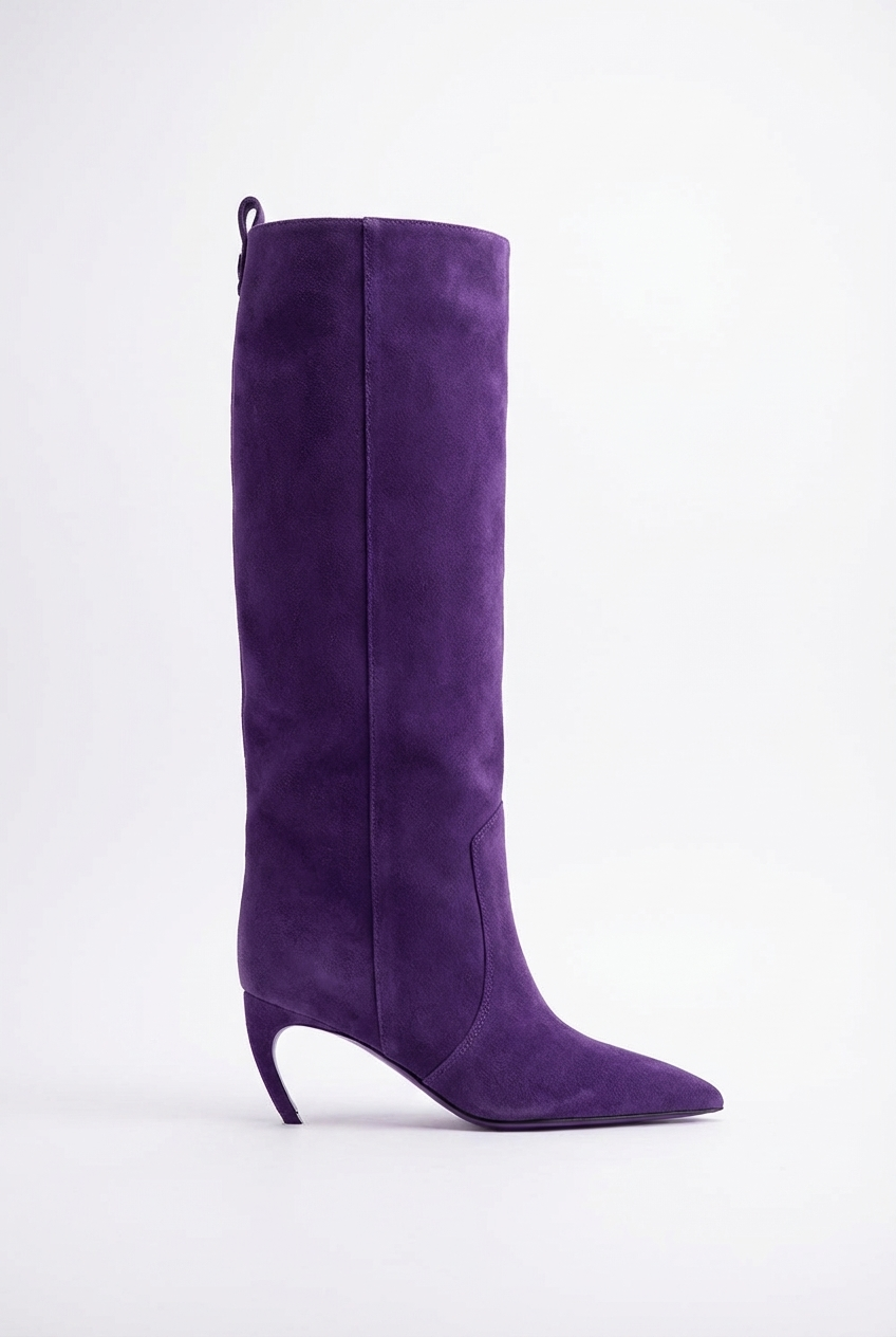 Botte haute violet Daim Synthétique Femme - Talon fin incurvé