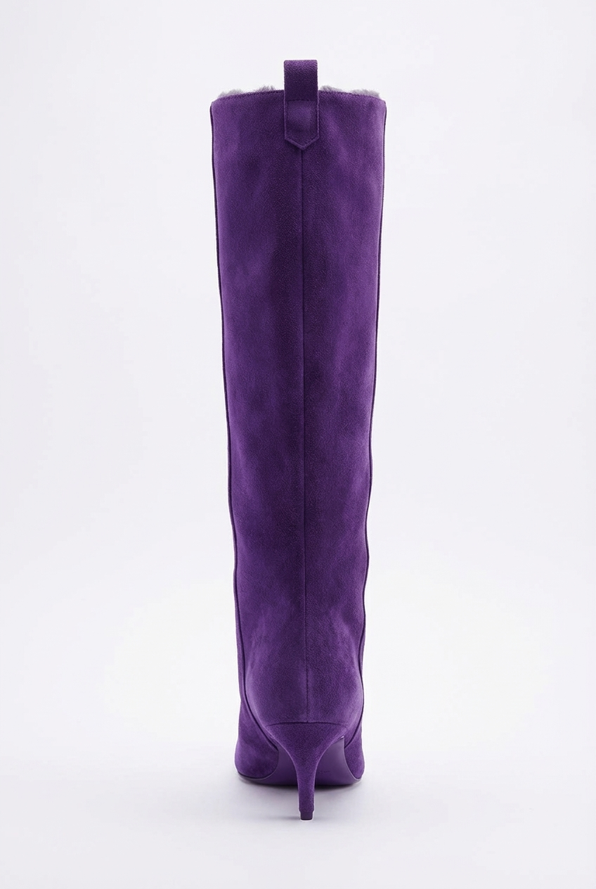 Botte haute violet Daim Synthétique Femme - Talon fin incurvé