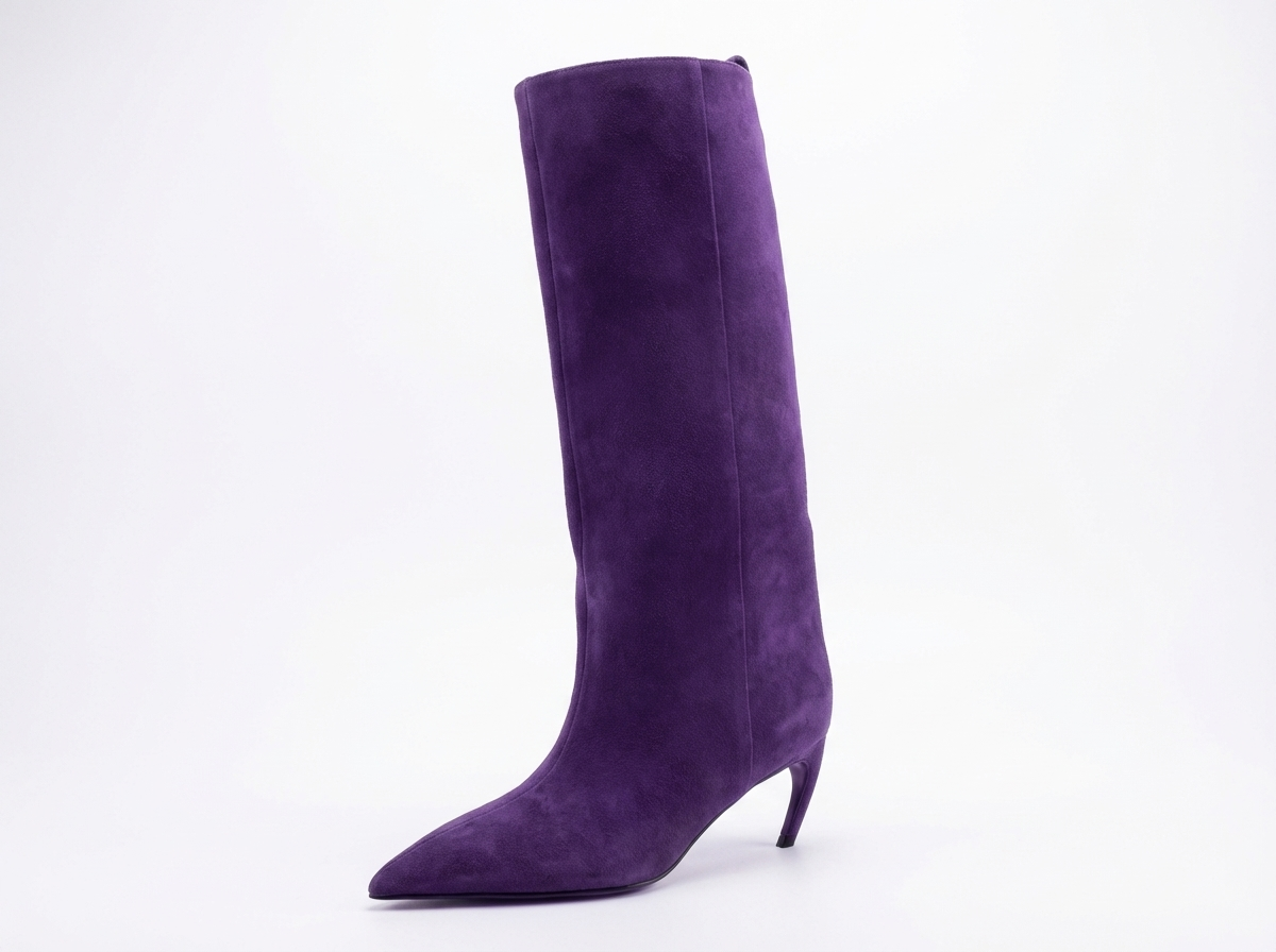Botte haute violet Daim Synthétique Femme - Talon fin incurvé