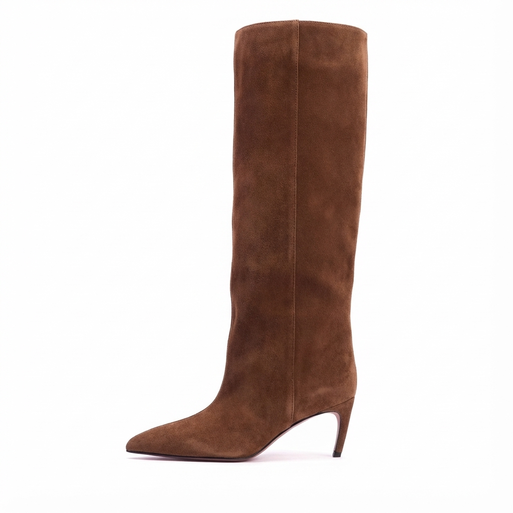 Botte haute marron Daim Synthétique Femme - Talon aiguille