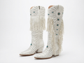 Santiag haute blanc Simili Cuir Femme - Franges, motifs bleus