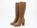 Botte haute marron clair Daim Synthétique Femme - Talon carré, fausse fourrure