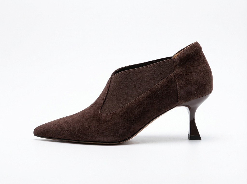 Bottine à talon marron foncé Daim Synthétique Femme - Talon aiguille