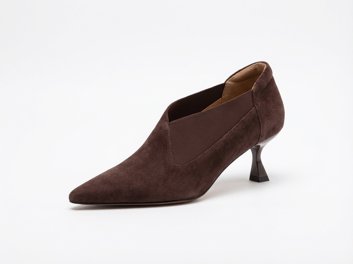 Bottine à talon marron foncé Daim Synthétique Femme - Talon aiguille