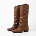 Santiag haute marron Simili Cuir Femme - Bout pointu, clous décoratifs