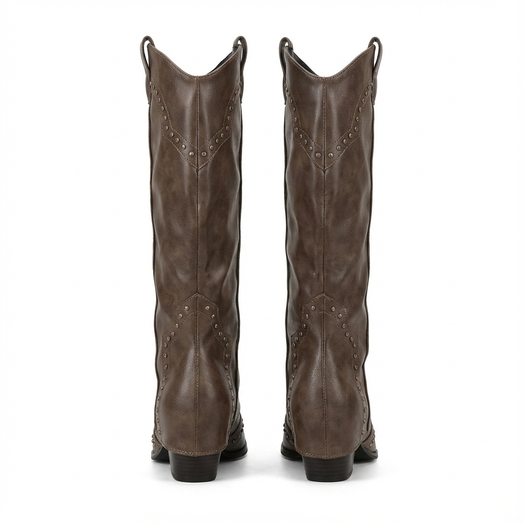 Santiag mi-haute marron Synthétique Femme - Clous, bout pointu