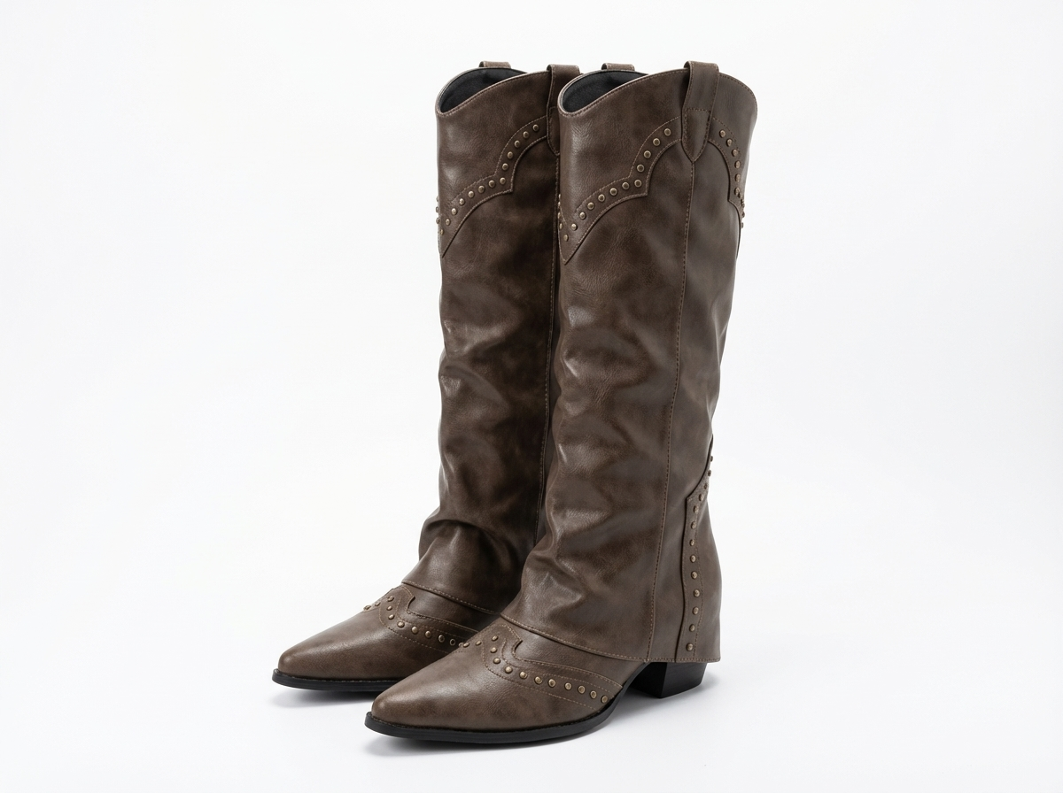 Santiag mi-haute marron Synthétique Femme - Clous, bout pointu