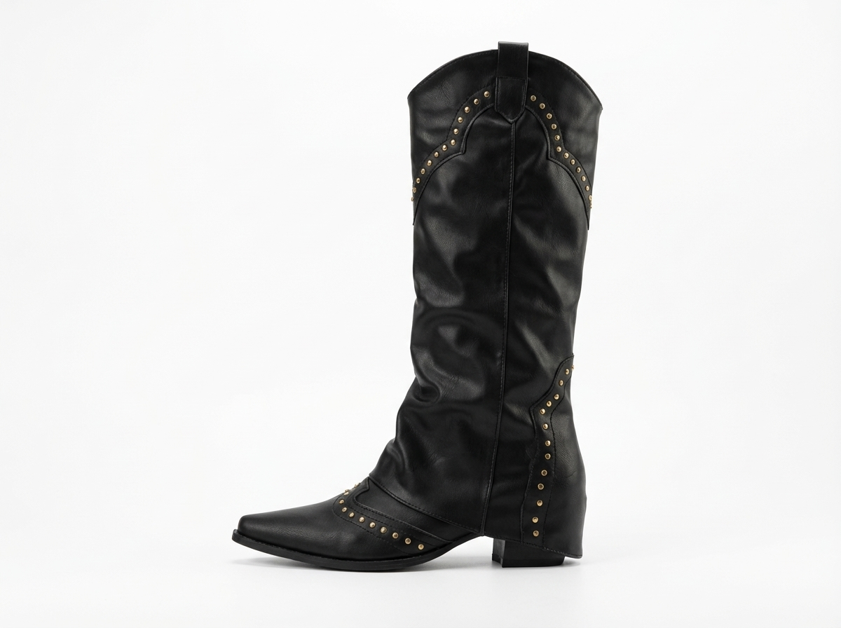 Santiag mi-haute noir Synthétique Femme - Clous, style rétro