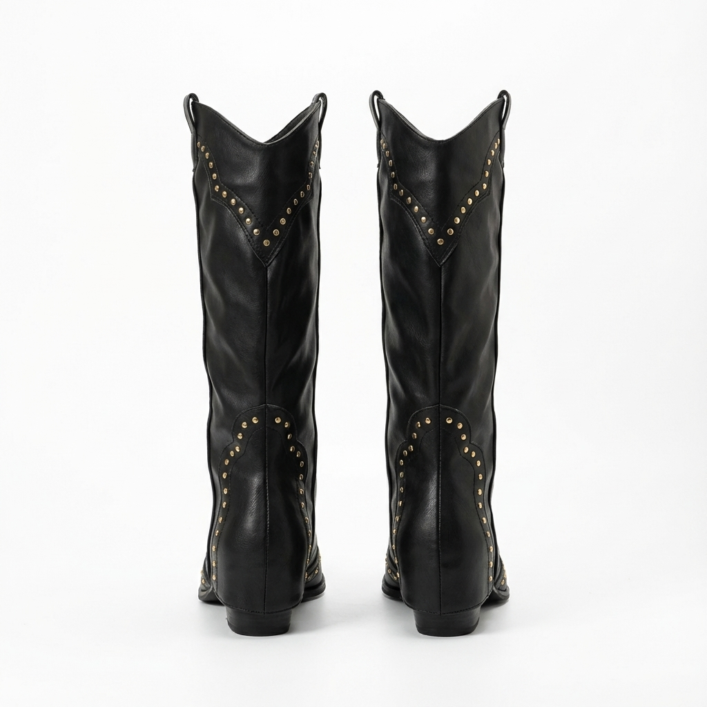 Santiag mi-haute noir Synthétique Femme - Clous, style rétro