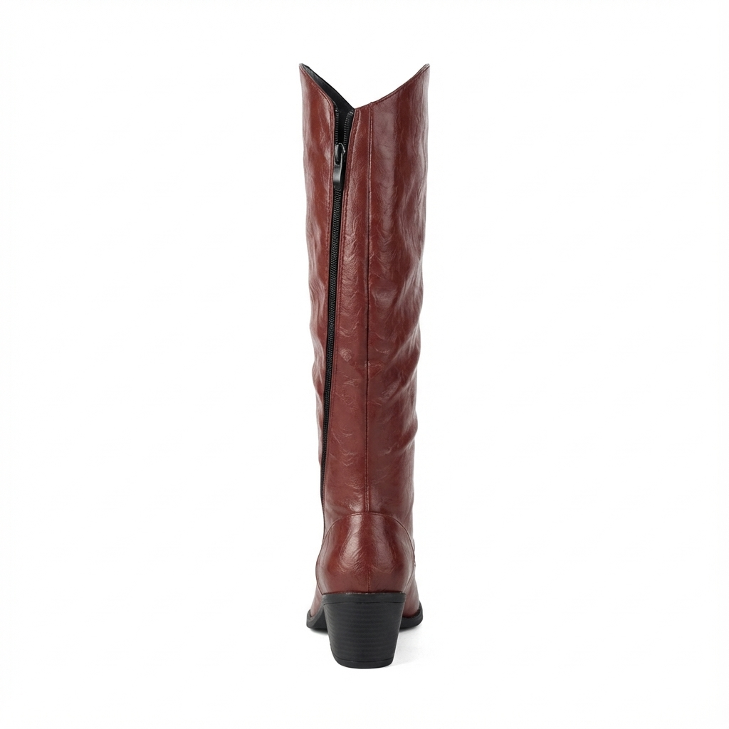 Santiag haute rouge Simili Cuir Femme - Zip latéral