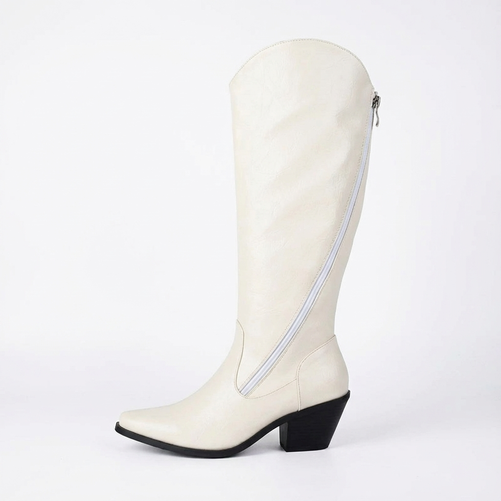 Santiag haute blanc Simili Cuir Femme - Bout pointu