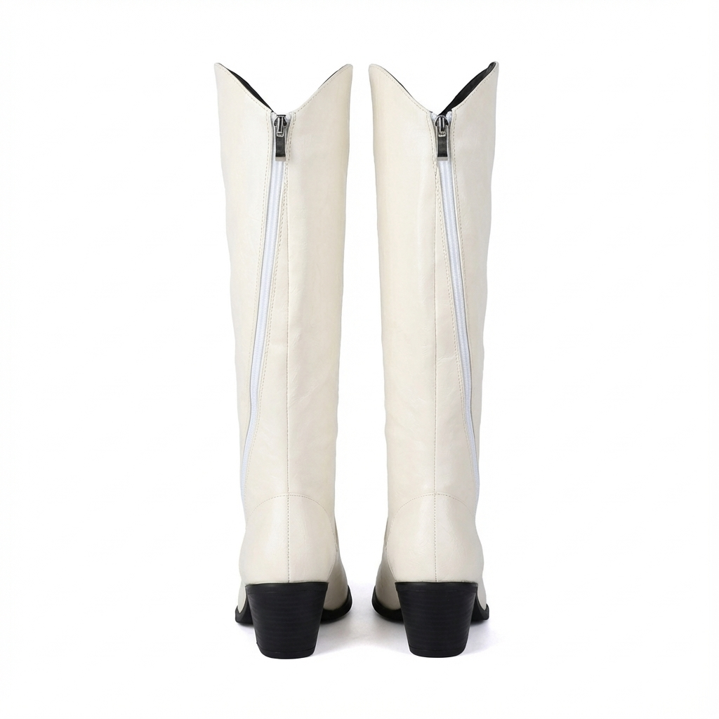 Santiag haute blanc Simili Cuir Femme - Bout pointu
