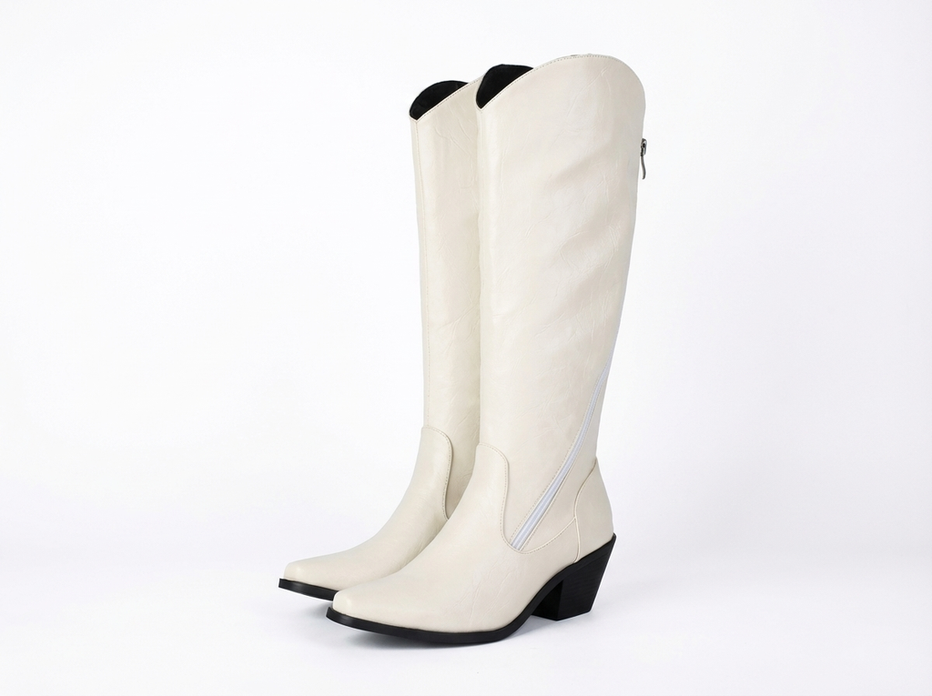 Santiag haute blanc Simili Cuir Femme - Bout pointu